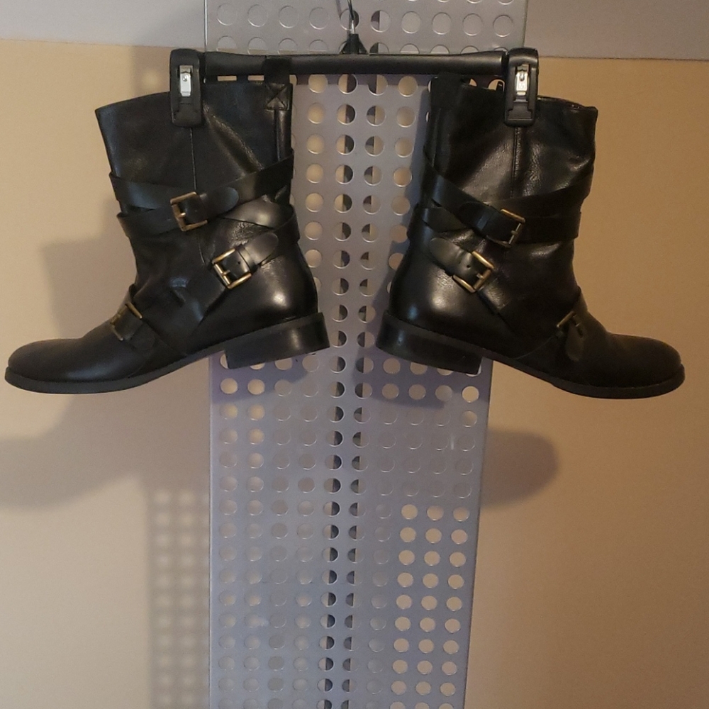 Black Leather Moto Style Boots 12